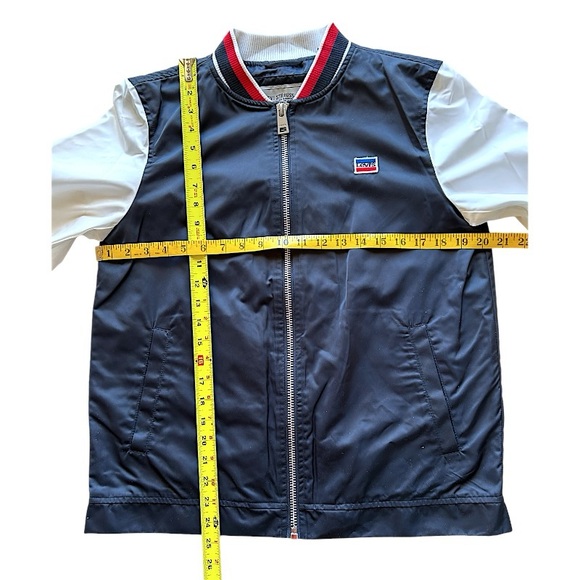 $100 Navy Levi’s Retro Varsity Bomber Jacket Medium Colorblock Stripe Trim NWT - Picture 12 of 16
